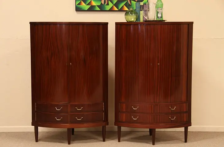 Pair of Danish Midcentury Modern Corner Cabinets