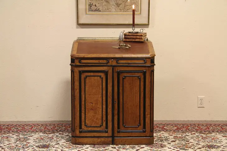 Victorian Antique Swivel Desk, Leather Top