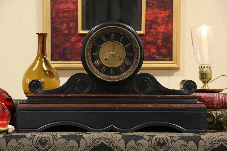 French Black & Red Marble 1880 Mantel Clock