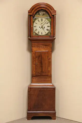 Mahogany 1825 Antique English Country Manor Long Case Grandfather Clock