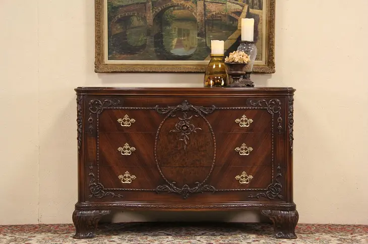Carved 1900 Antique Linen Chest or Dresser