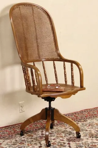 Victorian Antique 1890 Caned Swivel Adjustable Desk Chair