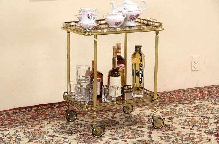 Tea Cart, Vintage Italian Beverage or Dessert Trolley, Lift Tray