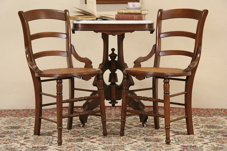 Pair Victorian Maple 1880 Side or Dining Chairs, New Cane Seats Signed Milwaukee