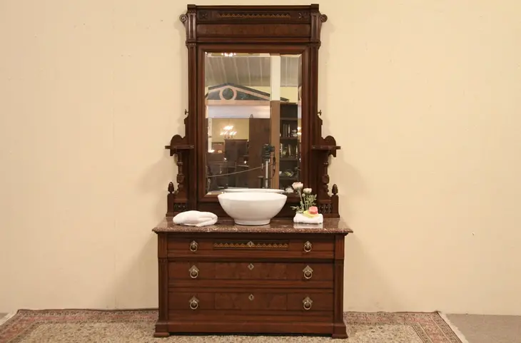 Eastlake 1875 Chest or Dresser, Marble & Mirror