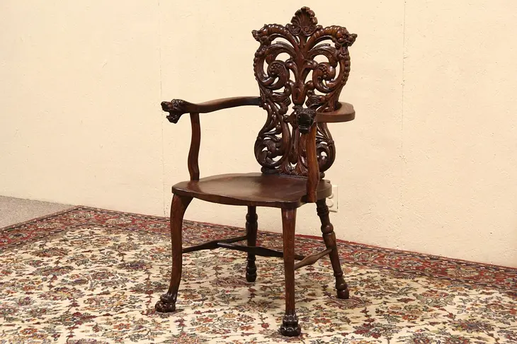Lion & Griffin Chair, 1895 Carved Oak Antique