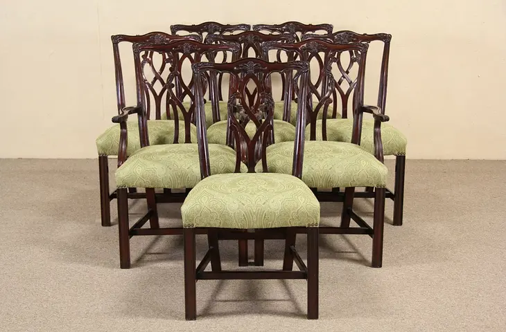 Set of 8 Kindel Georgian Chippendale Mahogany Vintage Dining Chairs