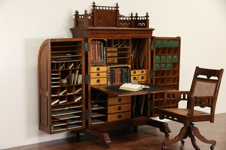 Wooton Signed Victorian 1874 Patent Antique Walnut Desk