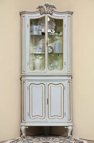 Venetian Carved Painted Antique Corner Cabinet