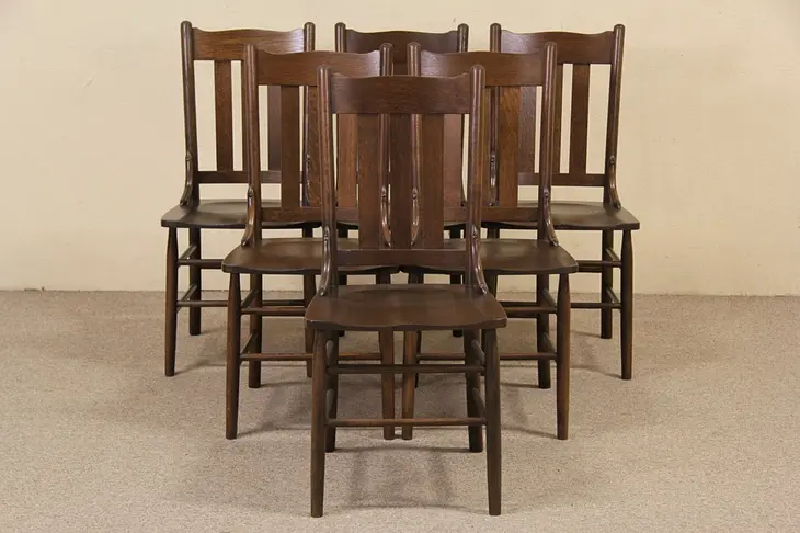 Set of 6 Arts & Crafts Mission Oak 1900 Antique Dining Chairs