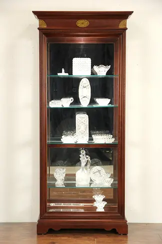 Cherry Vintage Lighted Curio Display Cabinet, Adjustable Glass Shelves