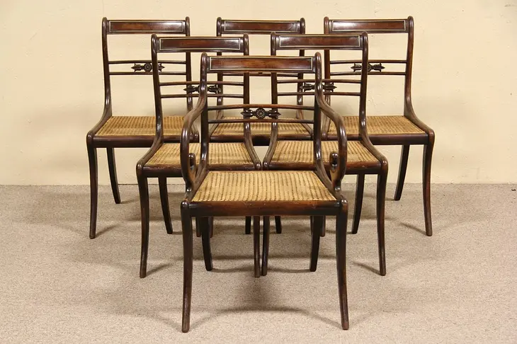 Set of 6 English Regency Design 1900's Antique Dining Chairs