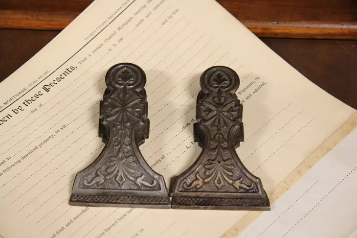 Pair Victorian 1870 Antique Iron Wall or Desk Paper Clips