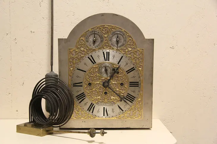 Kirby Beard & Co 1890 Antique Fusee Grandfather Clock Movement, Pendulum & Dial
