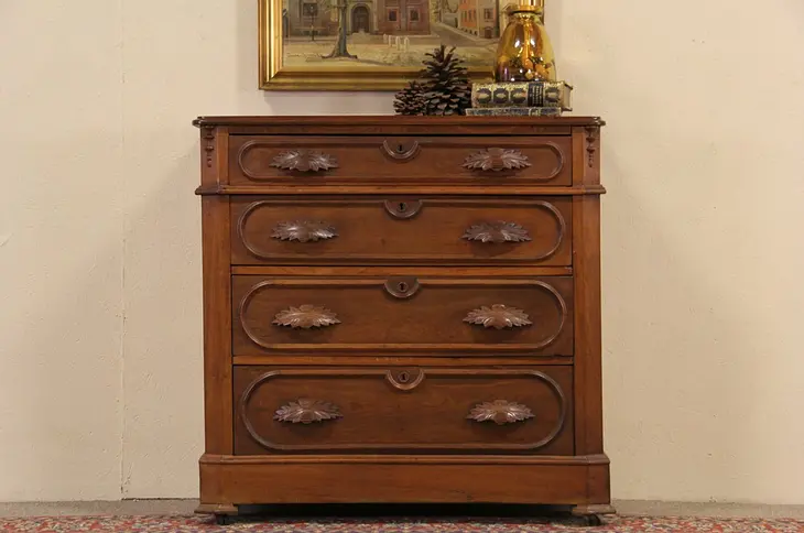 Victorian Carved Walnut 1870 Antique Chest or Dresser