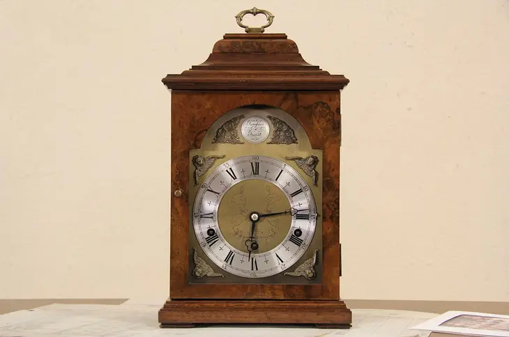 Elliott English Vintage Westminster Chime Walnut Burl Bracket Clock