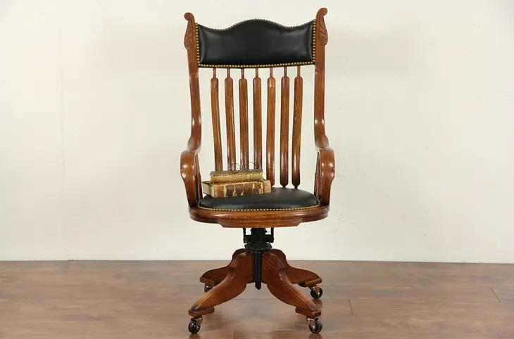 Swivel Antique Desk Oak Chair signed Johnson Chicago Pat. 1898
