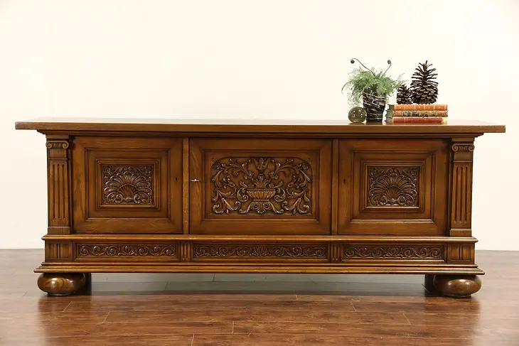 Renaissance Carved Oak Dutch 1920's Sideboard, Server, Buffet or TV Console