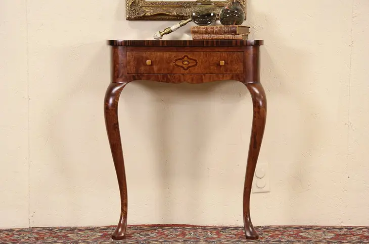 Swedish Marquetry & Curly Birch 1920's Antique Hall Console Table