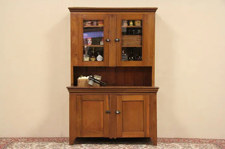 Country 1870 Antique Step Cupboard, Glass Doors