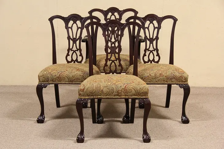 Georgian Chippendale Set of 4 Carved Dining or Game Table Chairs