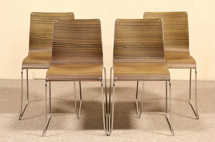 Emilio Nanni for Calligaris Set of 4 Italian Zebra Wood & Chrome Dining Chairs