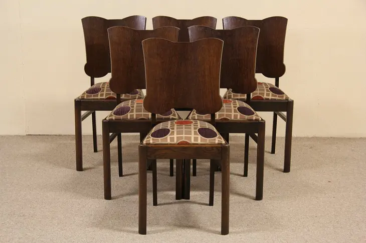 Set of 6 Oak 1925 Scandinavian Art Deco Dining Chairs #2