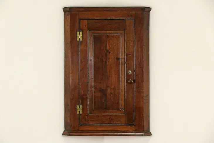 Georgian 1800 Antique English Oak Hanging Corner Cupboard