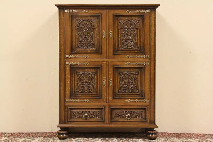 Renaissance Carved Oak 1920's Cabinet