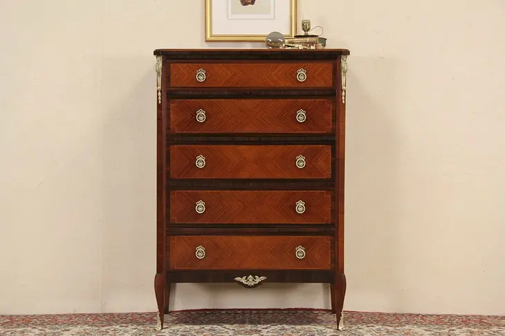 Berkey and Gay 1920's Tall Chest, Regency Style Rosewood Marquetry