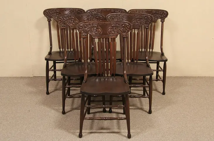 Set of 6 Victorian 1900 Antique Press Back Dining Chairs
