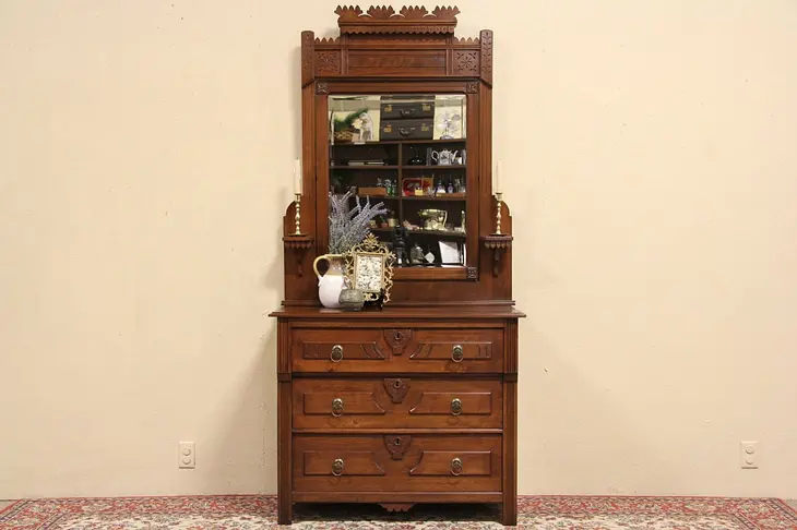 Victorian Eastlake Chest or Dresser & Mirror, Vessel Sink Vanity