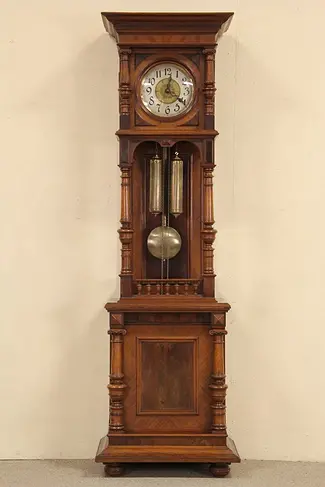 German Antique 1900 Tall Case Grandfather Mahogany Clock
