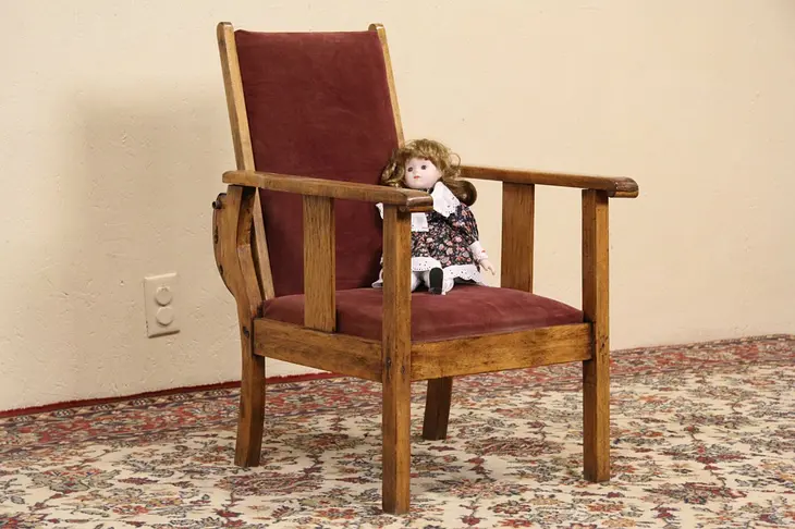 Arts & Crafts Mission Oak Antique Child Size 1910 Antique Reclining Morris Chair