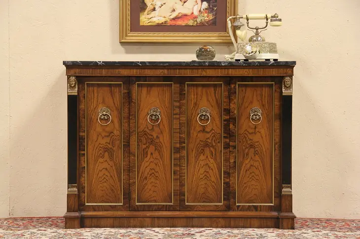 Rosewood & Black Marble Vintage Empire Console Cabinet