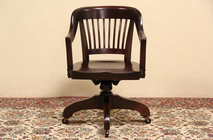 Walnut Antique 1915 Swivel Adjustable Desk Armchair