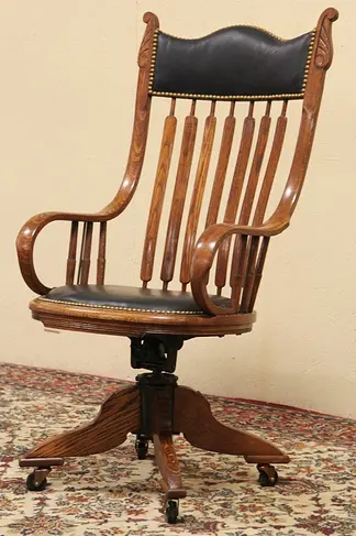 Oak Antique Swivel Desk Chair, Johnson Chicago Pat. 1898
