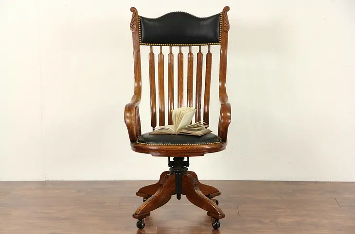 Swivel Oak Antique Desk Chair signed Johnson Chicago Pat. 1898