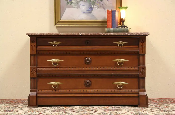 Eastlake Marble Top Dresser, Linen Chest or TV Console