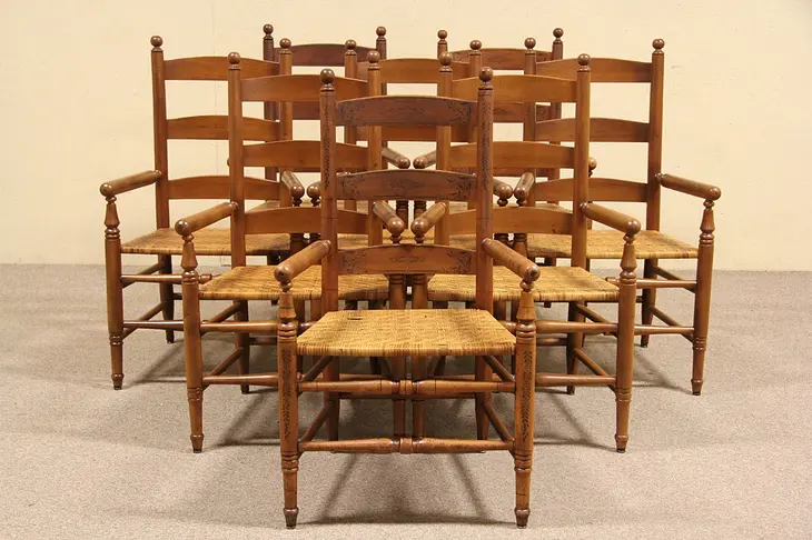 Set of 8 Country Antique 1900 Dining or Library Armchairs