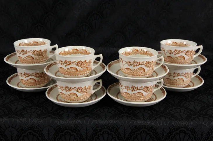 Furnivals Brown Quail Set of 8 Cups and Saucers