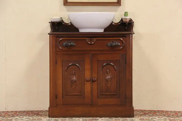 Victorian Carved 1860 Chest, Commode or Vessel Sink Vanity
