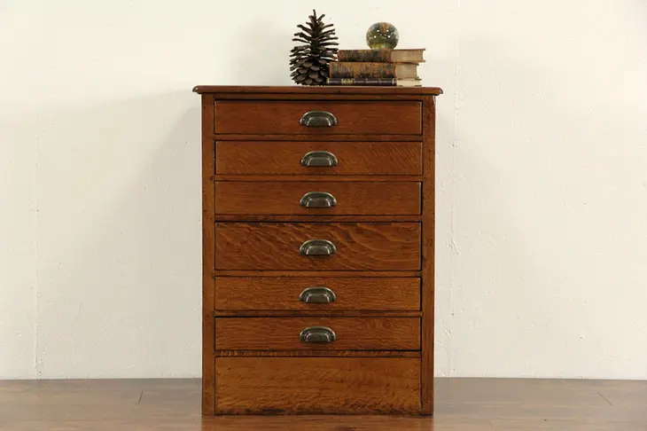 Oak 1900 Antique 6 Drawer Chest, Parts or Specimen Cabinet