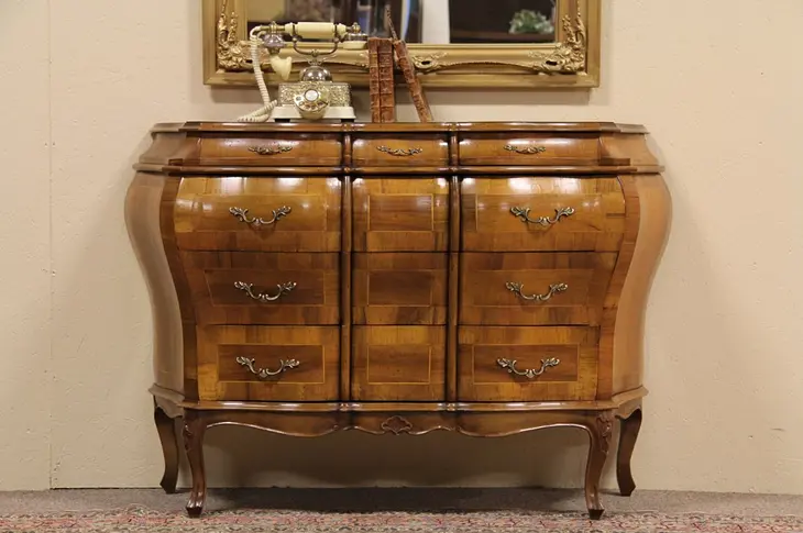 Tuscan Italian Bombe Olivewood Chest or Commode