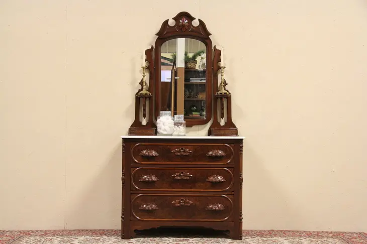 Victorian 1870 Marble Top Chest, Dresser or Vessel Sink Vanity