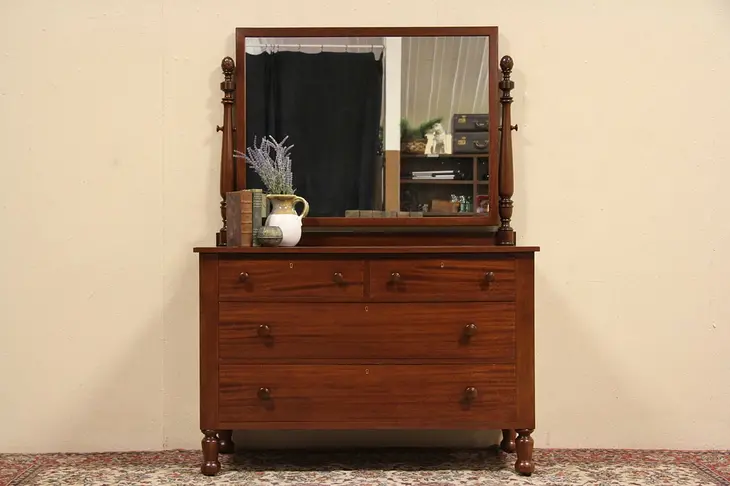 Cowan 1900 Antique Mahogany Chest or Dresser, Swivel Mirror