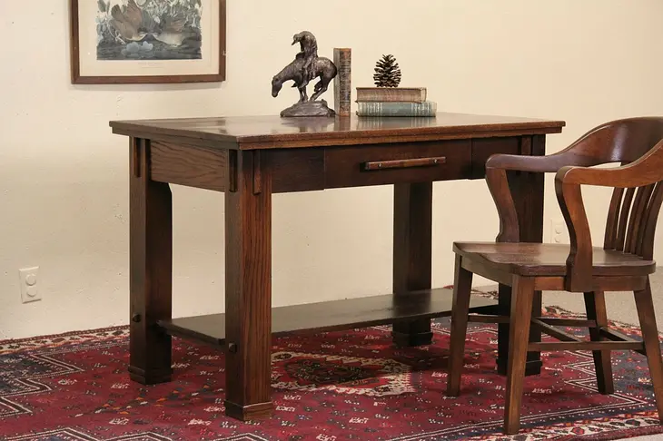 Arts & Crafts Mission Oak1905 Antique Craftsman Library Table Writing Desk