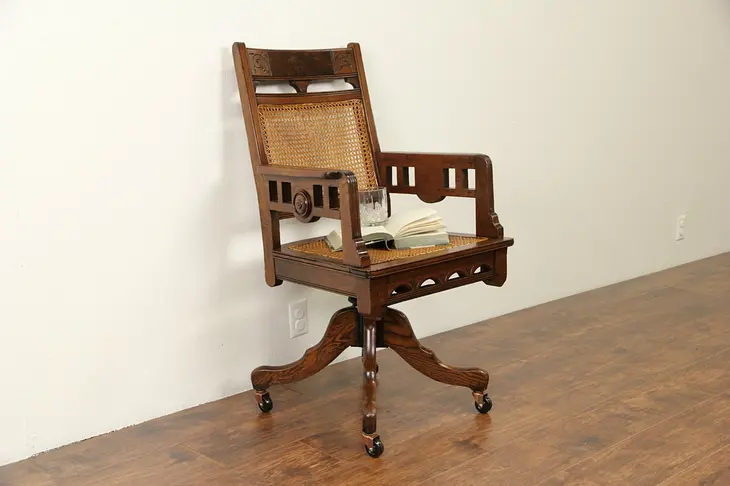 Victorian Eastlake Antique 1885 Walnut Adjustable Swivel Desk Chair