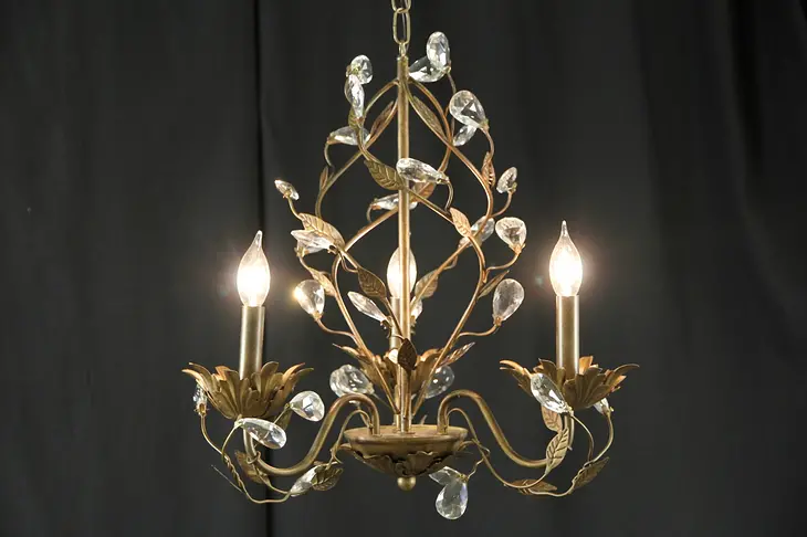 Chandelier, Vintage Hand Wrought with Crystal Prisms