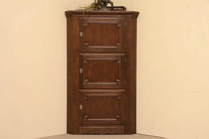 Oak 3 Door Vintage Corner Cabinet